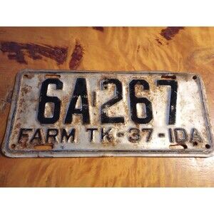1937 Idaho Farm Truck License Plate White Black Man Cave Deco Automotive
